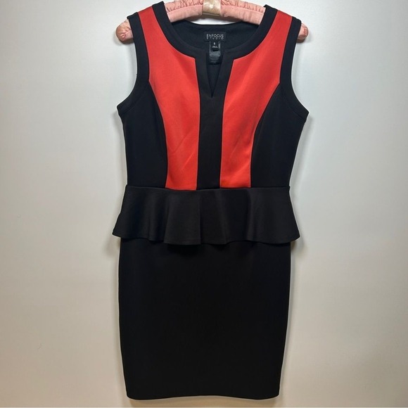 Enfocus Studio Sleeveless A-Line Peplum Midi Dress Size 8 Black Coral Office - Picture 4 of 9